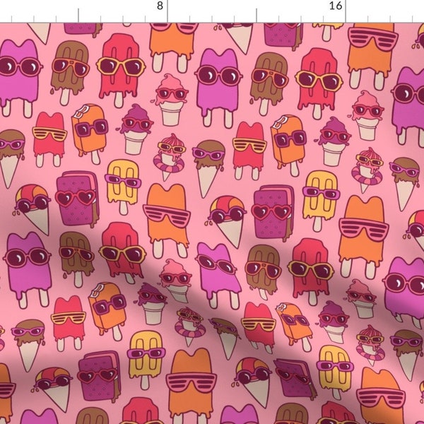 Kawaii Ice Cream Fabric - Sunnies By Bettyturbo - Cute Pink Ice Cream Sunglasses Summer Cotton Fabric By The Yard With Spoonflower