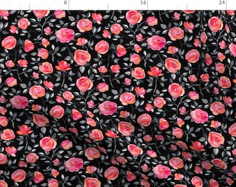 Roses Fabric - Roses On Black - A Watercolor Floral Pattern - Small By Micklyn - Flower Spring Cotton Fabric By The Yard With Spoonflower