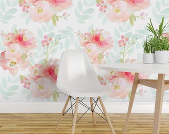 Floral Wallpaper - Pink Plush Florals A by Indy Bloom Design - Custom Printed Removable Self Adhesive Wallpaper Roll by Spoonflower