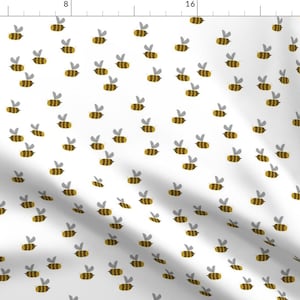 Bumble Bees Fabric - Bees At Work Random By Ruth_Robson - Minimalist Nursery Decor Bees Cotton Fabric By The Yard With Spoonflower