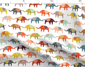 Circus Fabric by The Yard - Elephant March By Endemic - Mod Elephant Circus Nursery Cotton Fabric By The Yard With Spoonflower