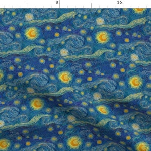 Starry Night Fabric - Eine Kleine Starry Night By Weavingmajor - Starry Night Blue Yellow Orange Cotton Fabric By The Yard With Spoonflower