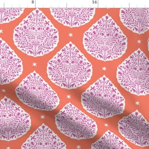 Paisley Fabric - Egyptian Paisley Pink And Orange By Danika Herrick - Floral Birds Lavender Melon Cotton Fabric By The Yard With Spoonflower