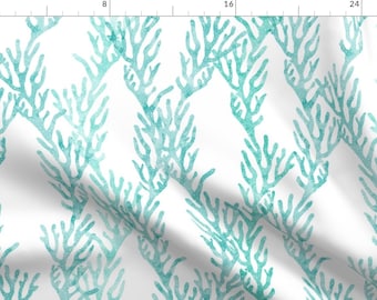 Coral Fabric - Coral Teal Aqua Turquoise Mermaid Coordinate By Littlearrowdesign Nautical Ocean - Cotton Fabric By The Yard With Spoonflower