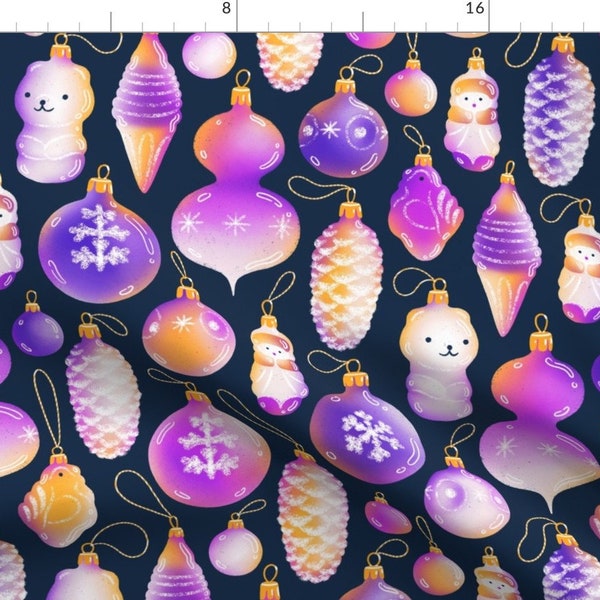 Purple Ornaments Fabric - Retro Christmas by stolenpencil - Vintage Retro Purple Winter Holiday Christmas Fabric by the Yard by Spoonflower