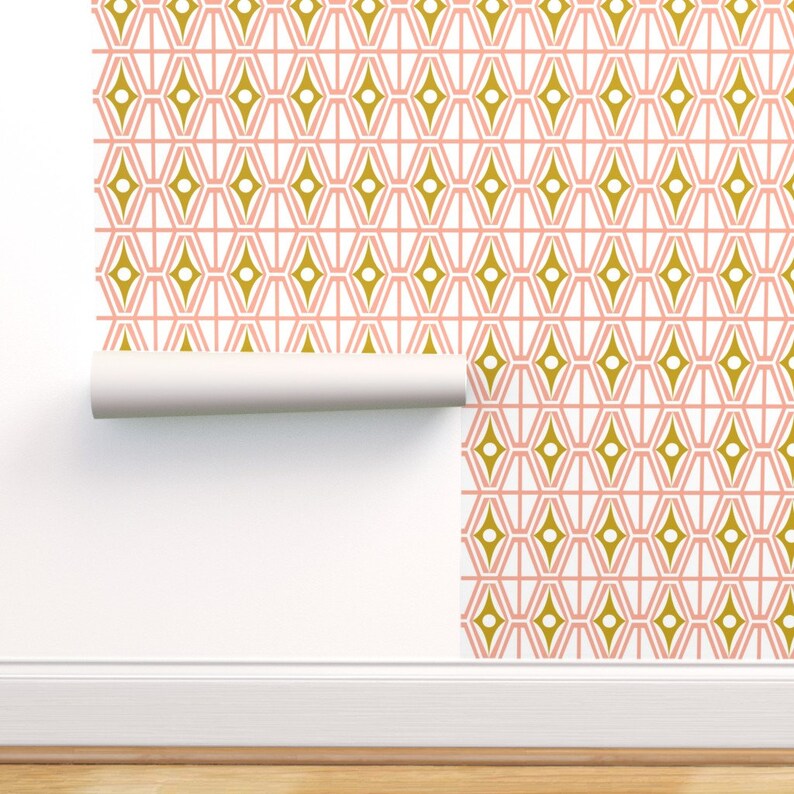 Mid Century Modern Wallpaper Midcentury Pink Gold by Etsy