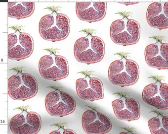 Pomegranate Fabric - Pomegranate By Tefie - Pomegranate Summer Fruit Fresh Produce White Burgundy Cotton Fabric By The Yard With Spoonflower