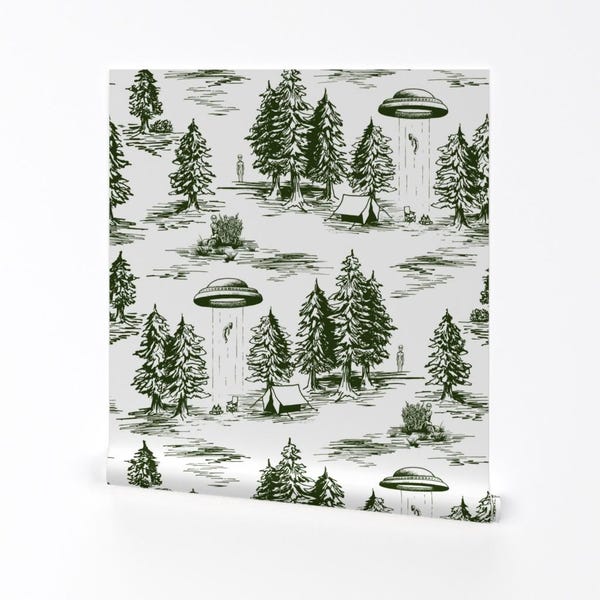 Papel pintado despegable y adhesivo con diseño de extraterrestre - Extraterrestre verde - Decoración de pared - Abducción extraterrestre - Toile De Jouy de somecallmebeth