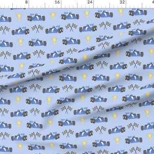 Racing Fabric Race Cars With Trophy by vivdesign Blue Boys Kids Trophy Winner Sports Race Cars Toys Fabric by the Yard by Spoonflower image 3