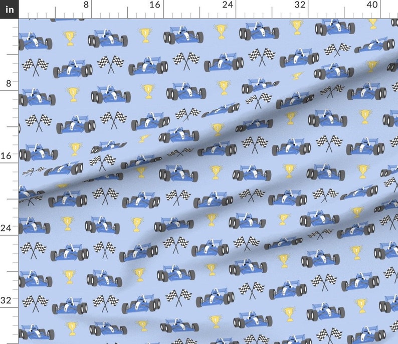 Racing Fabric Race Cars With Trophy by vivdesign Blue Boys Kids Trophy Winner Sports Race Cars Toys Fabric by the Yard by Spoonflower image 3