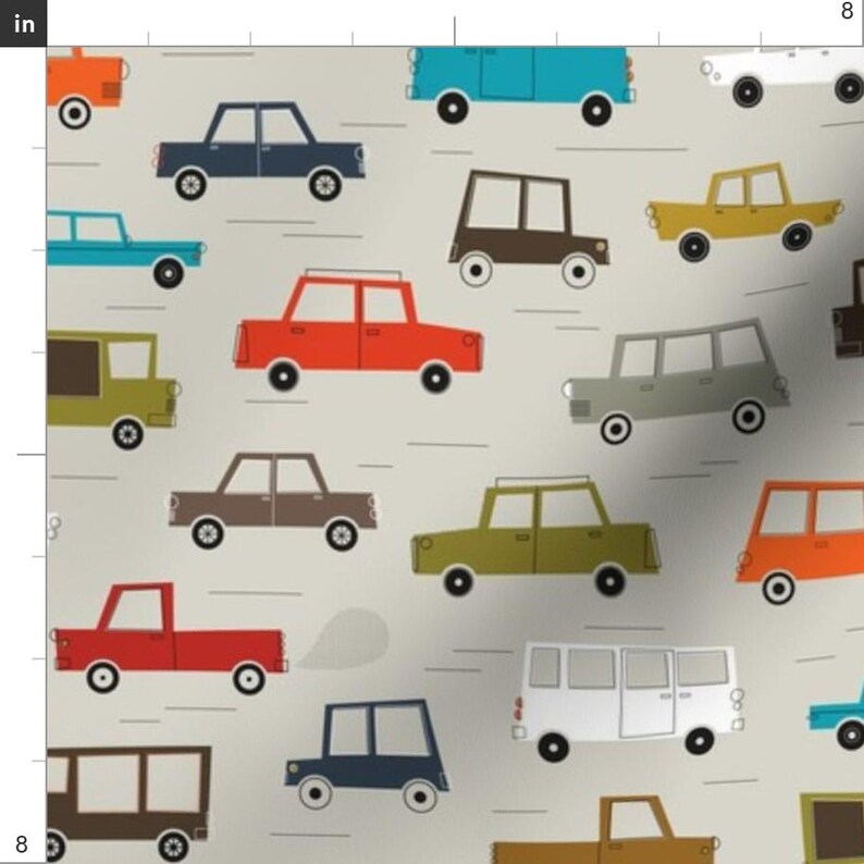 Cars Fabric - 5 O'Clock Traffic By Katerhees - Four Wheels Retro Cars Vehicles Boy Nursery Decor Cotton Fabric By The Yard With Spoonflower image 3