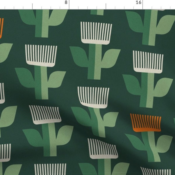 Mod Floral Fabric - Chrysanthemum by kondratya - Green Garden Scandinavian Geometric Flower Pop Of Color Fabric by the Yard by Spoonflower