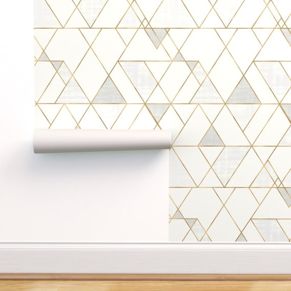Geometric Wallpaper Mod Triangles Cream By Crystal Walen | Etsy