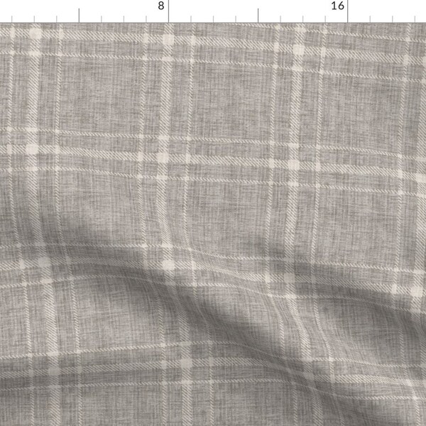 Grey Tartan Fabric - Grey Plaid by sugarpinedesign -  Farmhouse Academia Grey Plaid Large Plaid Neutral Fabric by the Yard by Spoonflower