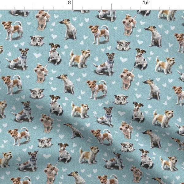 Dog Fabric - Jack Russell Terrier By Elspethrosedesign - Blue Brown Pet Animal Kids Family Dog Cotton Fabric By The Yard With Spoonflower