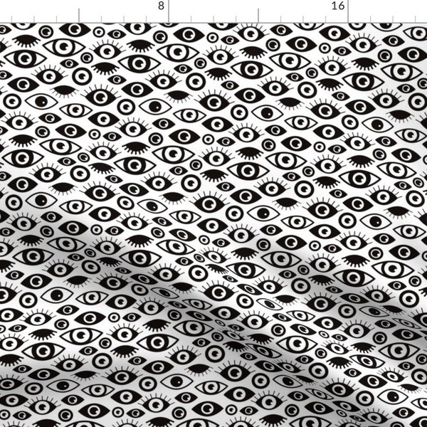 Eyes Fabric - Just Eye Balling Staring At You Retro Style Eye Lashes Black White By Littlesmilemakers - Fabric by the Yard with Spoonflower