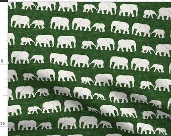 Elephants Green Safari Fabric - Elephants March - Green By Littlearrowdesign - Elephants Cotton Fabric By The Yard With Spoonflower