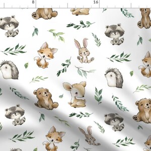 Baby Animals Fabric - Woodland Leaf by ktscarlett_ - Green Botanical Leaves Woodland Nursery Fabric by the Yard by Spoonflower
