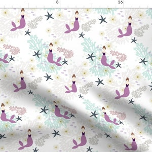 Mermaid Fabric Laguna Mermaids // Brunette // Small By Ivieclothco Mermaid Ocean Sea Purple Cotton Fabric By The Yard With Spoonflower image 1