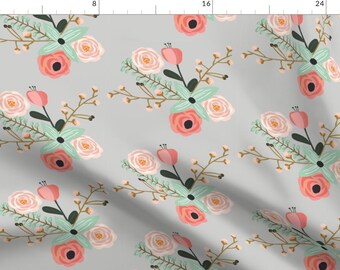 Modern Gray Flower Fabric - Summer Floral Grey - Grey Floral - Flowers By Modfox - Flower Cotton Fabric By The Yard With Spoonflower
