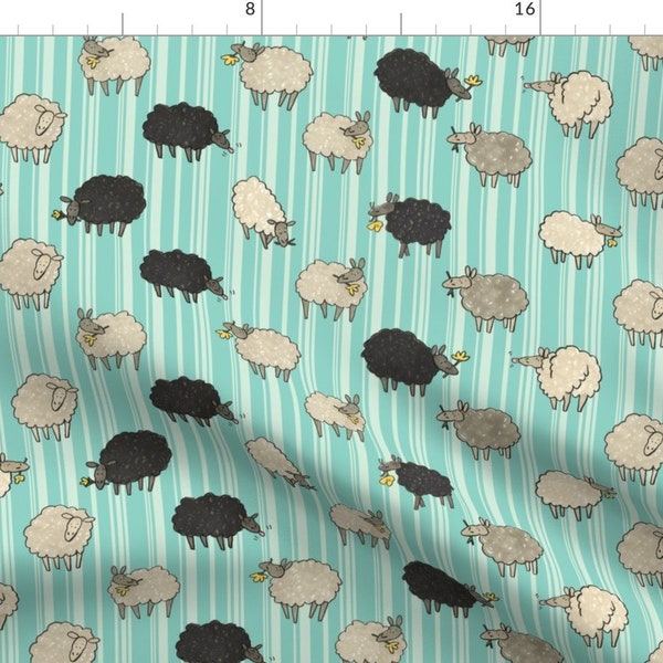 Cute Sheep Fabric - Sheep! By Sheena Hisiro - Black and White Sheep Nursery Decor Cotton Fabric By The Yard With Spoonflower