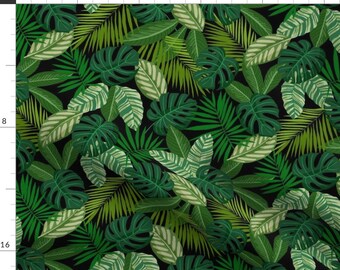 Dark Jungle Fabric - Tropical Leaves Black by cheeky_leopard - Rainforest Island Summer Palm Leaf Fabric by the Yard by Spoonflower