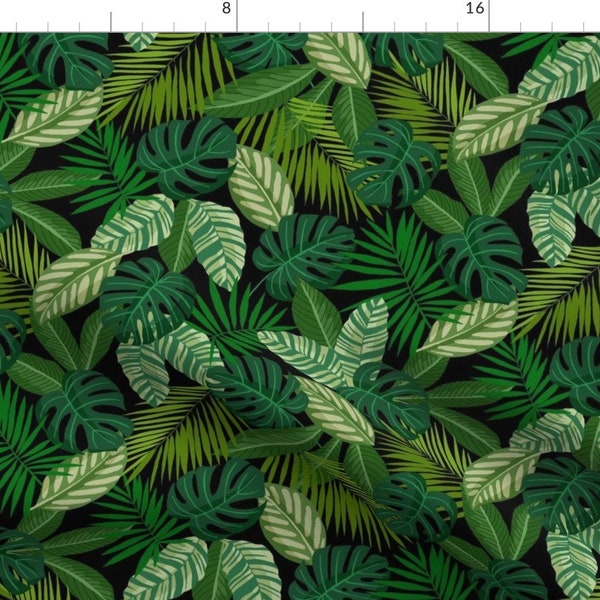 Dark Jungle Fabric - Tropical Leaves Black by cheeky_leopard - Rainforest Island Summer Palm Leaf Fabric by the Yard by Spoonflower