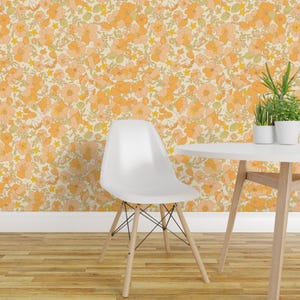 1970er Jahre Tapete - Floral illustrierte Vintage Sunny von Morecandyshop - Retro gedruckte abnehmbare selbstklebende Tapetenrolle von Spoonflower