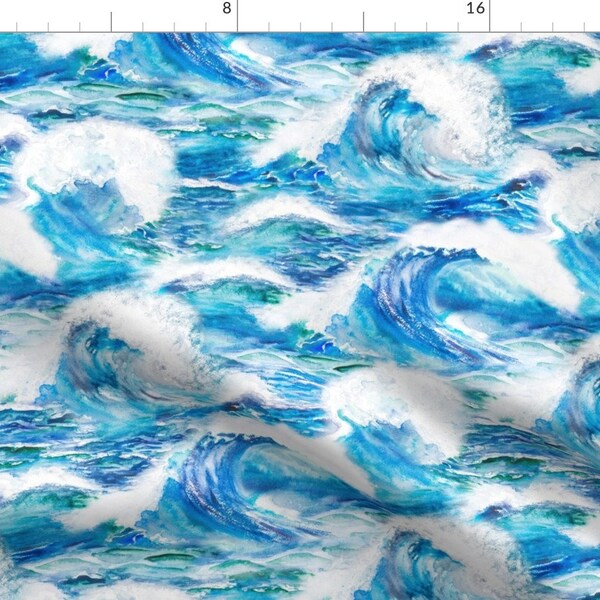 Ocean Waves Fabric - Ocean Waves By Svetlana Prikhnenko - Summer Watercolor Ocean Cotton Fabric By The Yard With Spoonflower