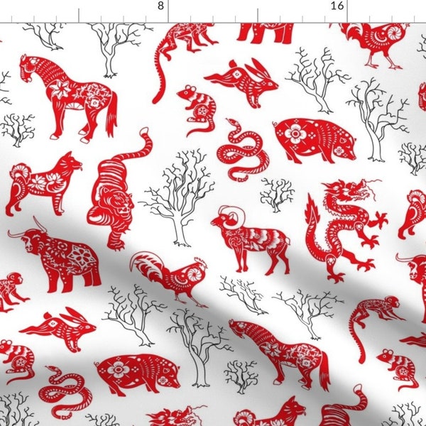 Astrology Chinese Zodiac Signs Fabric - Chinese Zodiac By The Thoughtful Design Co - Astrology Cotton Fabric By The Yard With Spoonflower