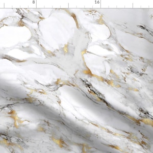 Marble Black White Fabric - Gilded Marble By Willowlanetextiles - Marble Pattern Stone Black Gold Cotton Fabric By The Yard With Spoonflower