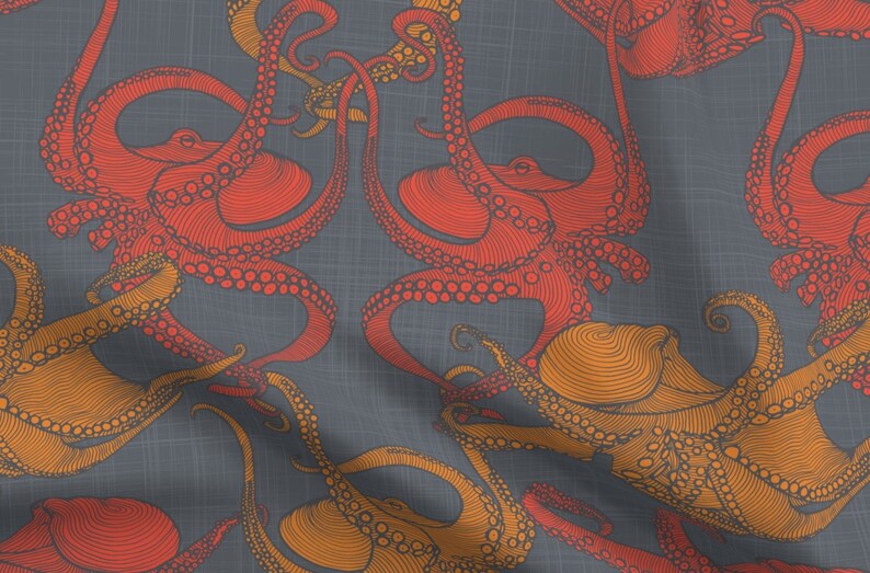 Octopus Fabric Cephalopod Octopi By Patricia Braune Etsy