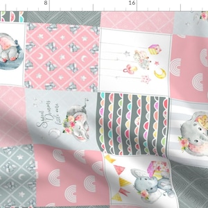 Quilt Pink Geometric Nursery Fabric - Pink Elephant Quilt Fabric – Baby Girl Patchwork Cheater Quilt Blocks - A Rotated By Gingerlous