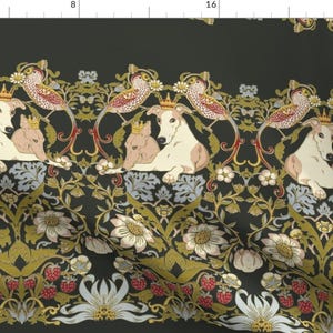Victorian Greyhound Fabric - Whippet Crown Dogs Border by iizzard - Vintage Style William Morris Style Fabric by the Yard by Spoonflower