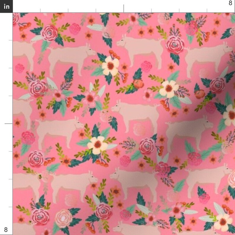 Pink Pig Fabric Pigs and Florals Farmyard Animals Farm Etsy