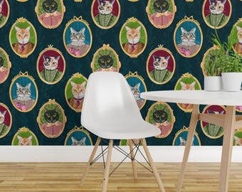 Papel pintado autoadhesivo con retratos de gatitos - Estilo victoriano retro gótico vintage felino - Decoración de pared removible - Camafeos de gatos de dasbrooklyn