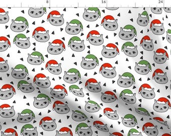Christmas Fabric - Christmas Cats // Red And Green Cat Xmas Fabric By Andrea Lauren- Cotton Fabric by the yard with Spoonflower