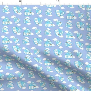 Milk Carton Fabric - Creamu Cartons Clouds By Magic Circle - Cow Milk School Lunch Kids Kawaii Cotton Fabric By The Yard With Spoonflower