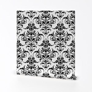 Papel de parede Fleur De Lis - Marcella Damask da Peacoquettedesigns - Rolo de papel de parede autoadesivo removível com impressão personalizada moderna da Spoonflower
