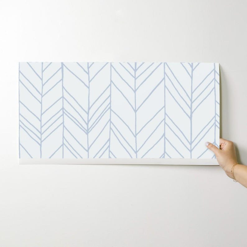 Chevron Wallpaper - Featherland White/Blue (Large) By Leanne - Feather Custom Printed Removable Self Adhesive Wallpaper Roll by Spoonflower image 9