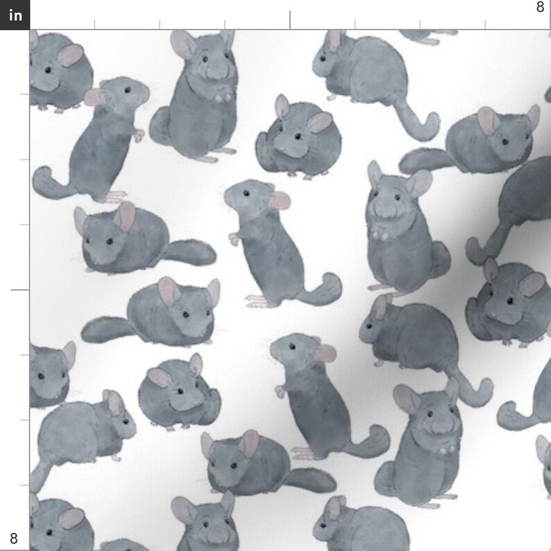 Gray Hamster Fabric Chinchillas in Color on White by Etsy