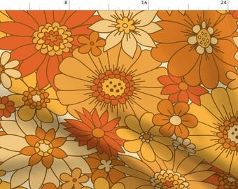 Daisy Fabric - 70s Retro Daisy Floral - Harvest - Large by latheandquill - Floral Flowers Retro 70s 60s  Fabric by the Yard by Spoonflower