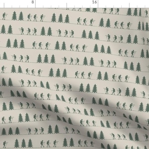 Hiking Fabric - Hiking Terrain Green On Beige || Adventure Camp By Littlearrowdesign - Hiking Cotton Fabric By The Yard With Spoonflower
