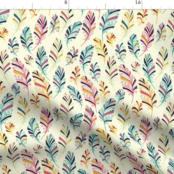 Fancy Feather Fabric - Fantasy Feather By Lidiebug - Colorful Feather Nursery and Home Decor Cotton Fabric By The Yard With Spoonflower