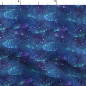 Aurora Borealis Fabric - Aurora Sky By Elena Naylor - Blue Aurora Borealis Cotton Fabric by the Yard With Spoonflower
