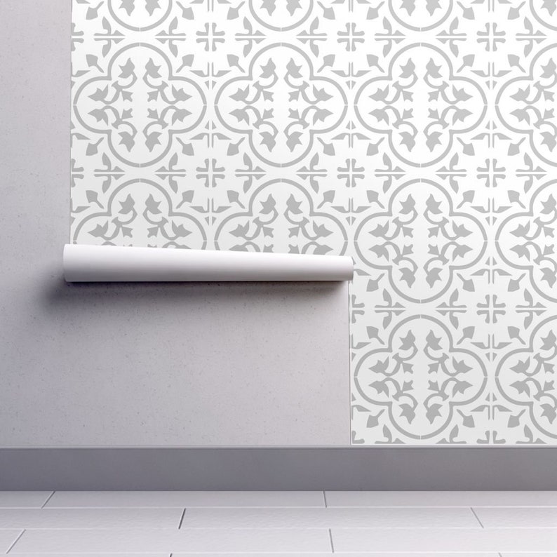 Cement Tile Wallpaper Gray Light Moroccan By Image 0