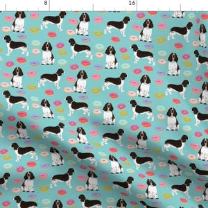 Donut Spaniel Fabric - English Springer Spaniel by petfriendly - Cute Dogs English Springer Food Blue Cute Fabric by the Yard by Spoonflower