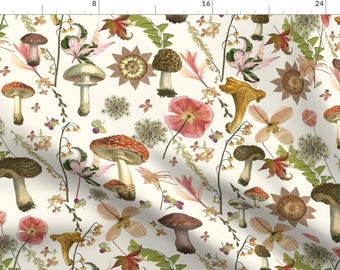 Woodland Fabric - Garden Mushrooms Large by mypetalpress - Rustic Mushrooms Botanical Forest Fungi Garden Fabric by the Yard by Spoonflower