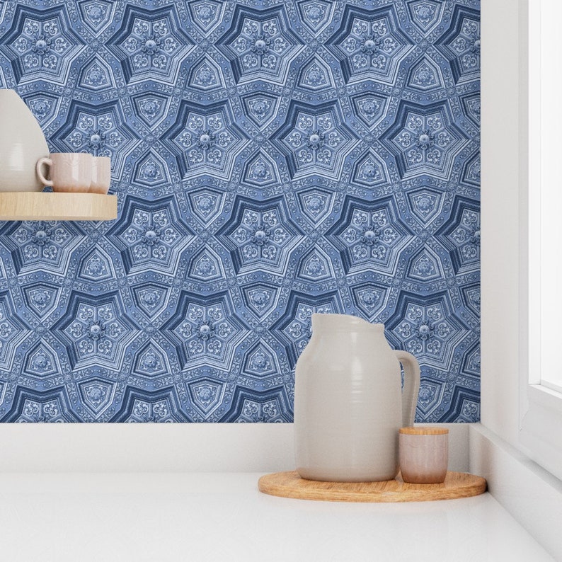 Vintage Blue Wallpaper 1888 Renaissance by adrienne_donovan_design Renaissance Hexagon Removable Peel and Stick Wallpaper by Spoonflower image 7