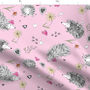 Hedgehogs Fabric - Hedgehogs In Love By Jennifergeldard - Hedgehog Pink Valentine Animal Cute Cotton Fabric By The Yard With Spoonflower